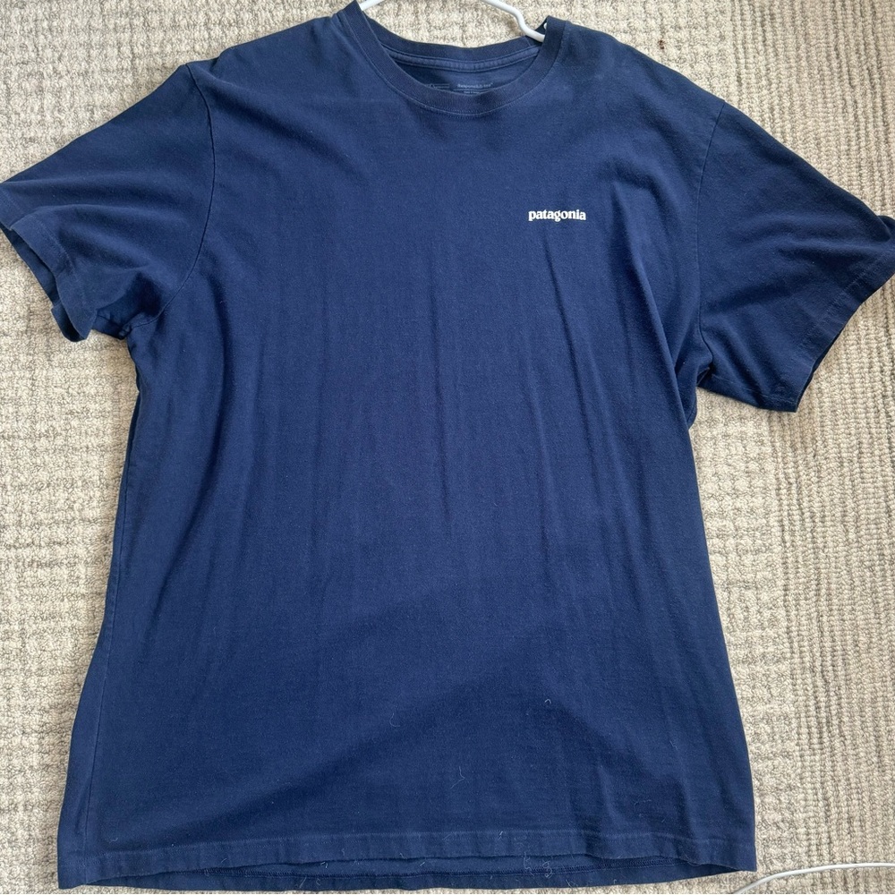 Used Patagonia Men's Navy Blue T-Shirt